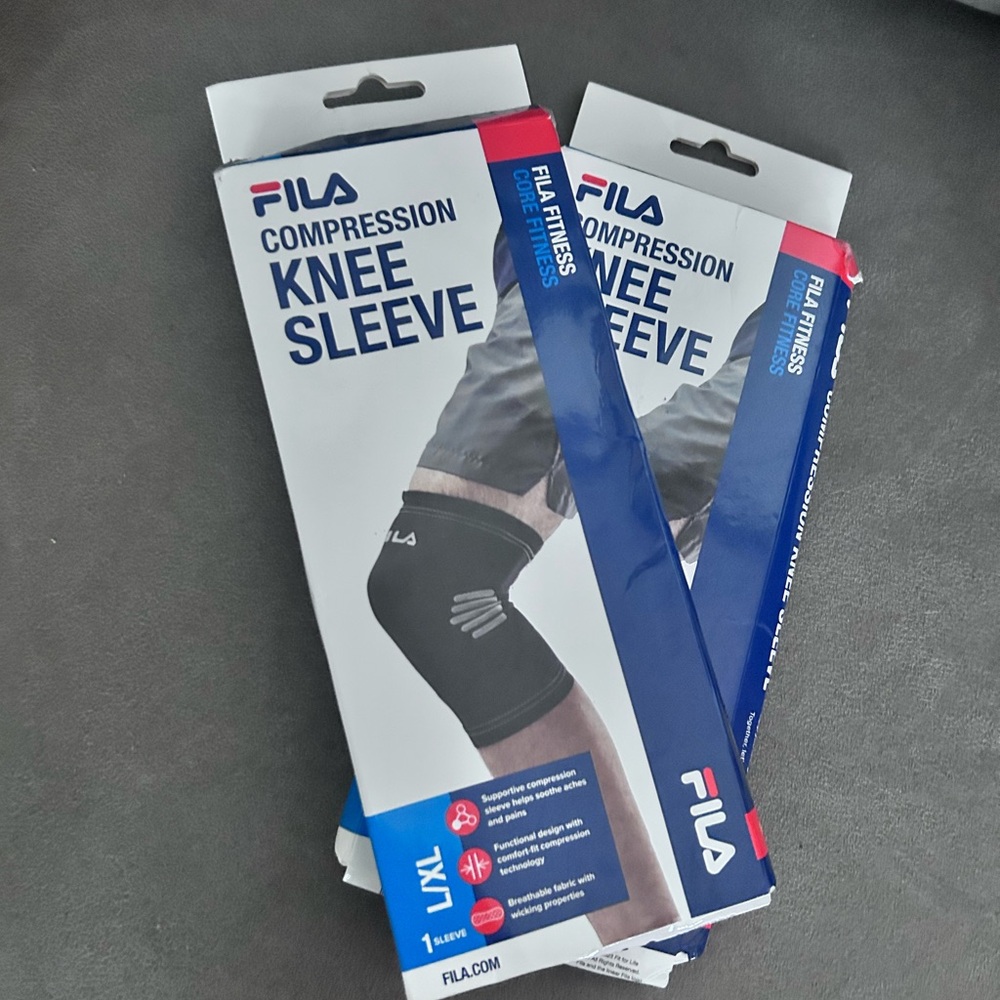 2 FILA Pro Quality Compression Knee Sleeve Size L/XL Knee 18.5" 22.5" NEW HG100